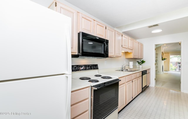 1508 Forest Park Rd, Louisville, KY 40223 - kitchen with white appliances, a sink, light countertops, and light brown cabinets
