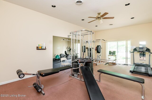1508 Forest Park Rd, Louisville, KY 40223 - gym featuring ceiling fan, carpet, and recessed lighting