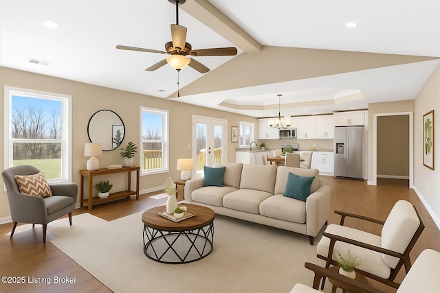 102 Kidd Ct, Lebanon Junction, KY 40150 - living area featuring wood finished floors, ceiling fan, recessed lighting, baseboards, and a chandelier