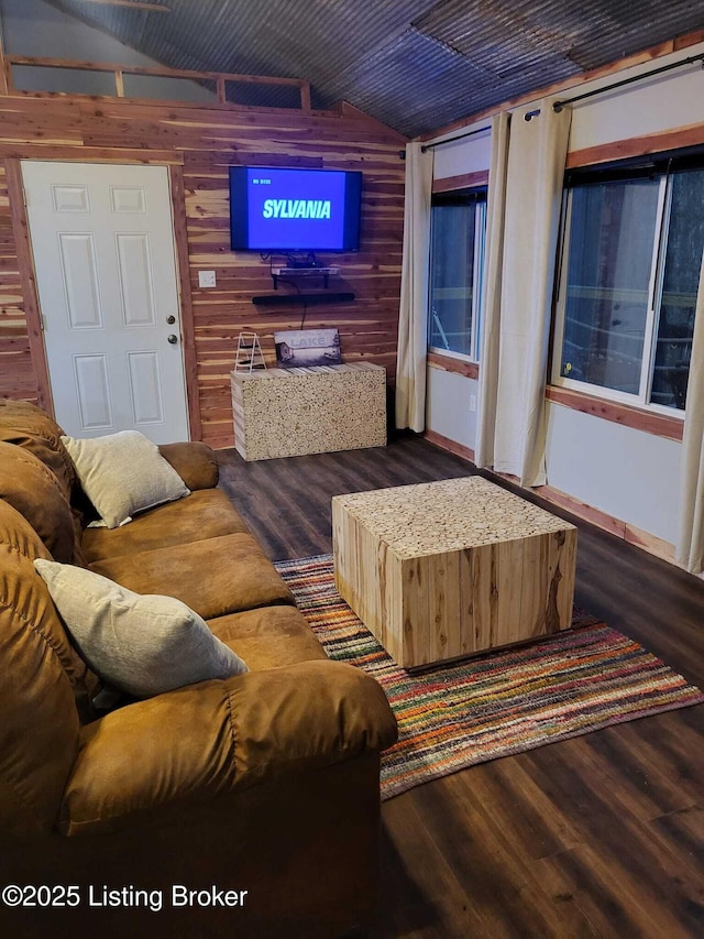 41 Hidden Valley Ln Unit B, Hudson, KY 40145 - living room with vaulted ceiling, wood finished floors, and wooden walls