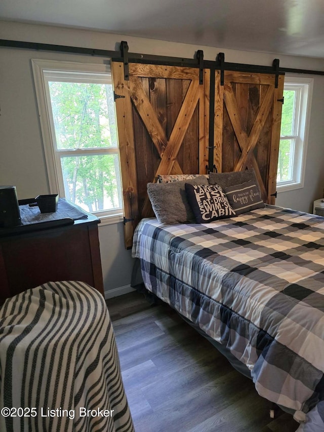41 Hidden Valley Ln Unit B, Hudson, KY 40145 - bedroom featuring wood finished floors, multiple windows, a barn door, and baseboards