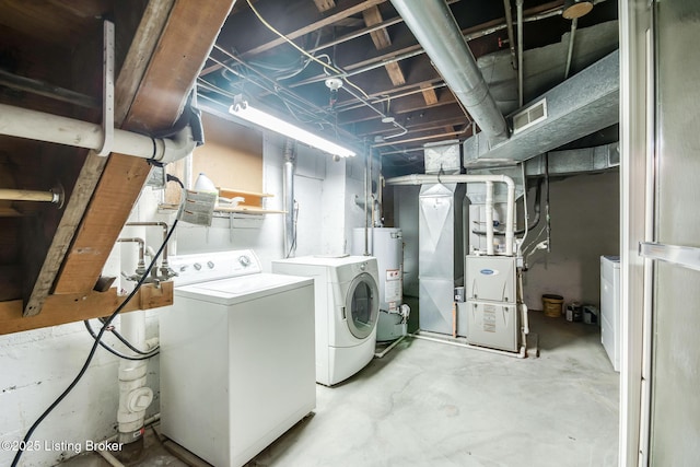 4714 Burkley Ave, Louisville, KY 40214 - laundry room with gas water heater, independent washer and dryer, and heating unit