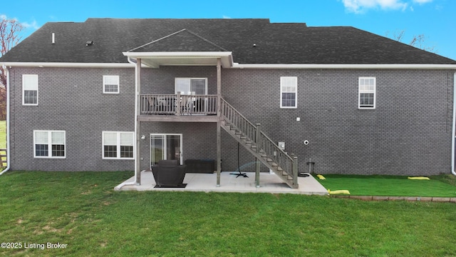 37 Lazy J Ln, Brandenburg, KY 40108 - rear view of property with a yard, stairs, a patio area, and brick siding