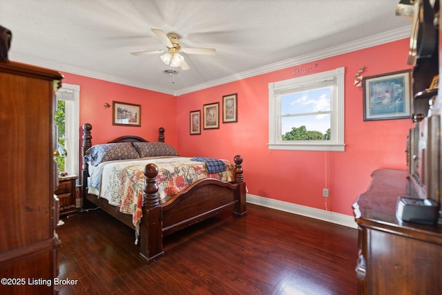 13429 Anneta Rd, Leitchfield, KY 42754 - bedroom with hardwood / wood-style floors, baseboards, crown molding, and ceiling fan