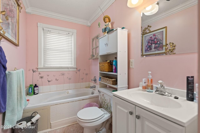 13429 Anneta Rd, Leitchfield, KY 42754 - bathroom featuring a garden tub, vanity, and crown molding