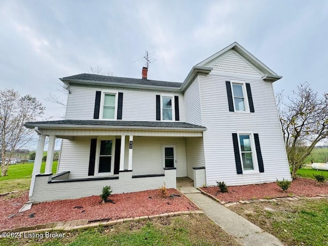 3743 Lincoln Park Rd, Springfield, KY 40069 - view of front facade featuring a porch, a chimney, and roof with shingles