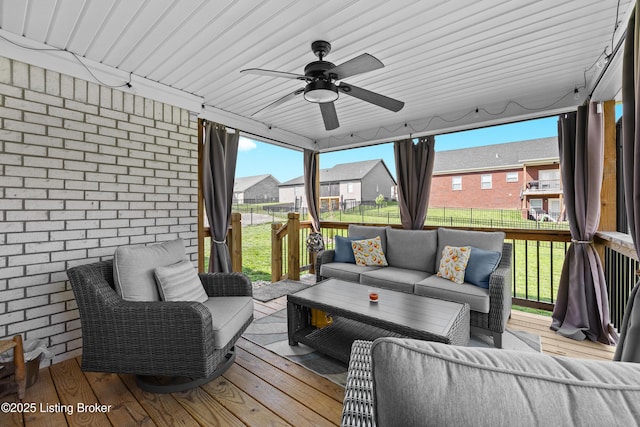 213 Elegance Way, Elizabethtown, KY 42701 - wooden terrace featuring an outdoor living space, ceiling fan, and a residential view