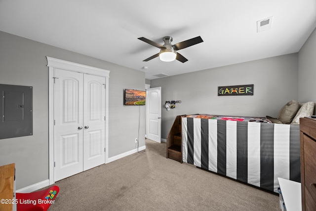 213 Elegance Way, Elizabethtown, KY 42701 - carpeted bedroom with electric panel, baseboards, a closet, and a ceiling fan