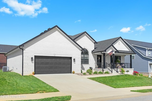 213 Elegance Way, Elizabethtown, KY 42701 - view of front of house featuring central AC unit, brick siding, a garage, and a front lawn
