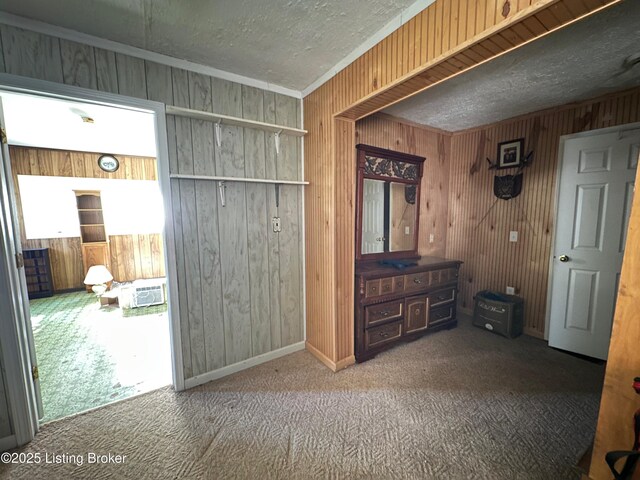 1629 Bardstown Rd, Hodgenville, KY 42748 - carpeted bedroom featuring wooden walls, a textured ceiling, and baseboards