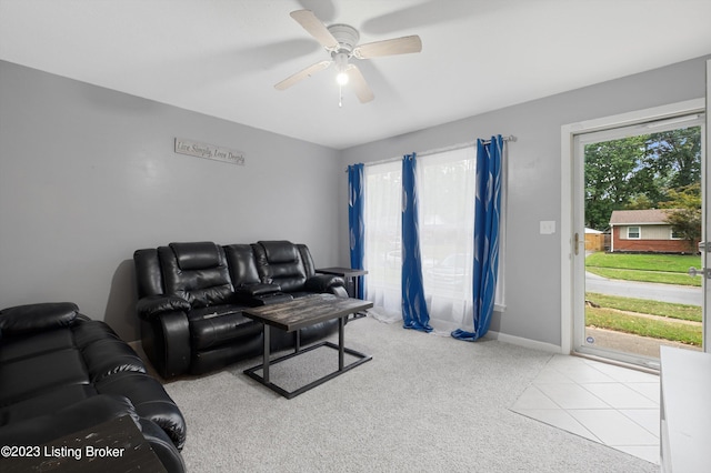 7917 Edsel Ln, Louisville, KY 40291 - carpeted living room featuring a ceiling fan and baseboards