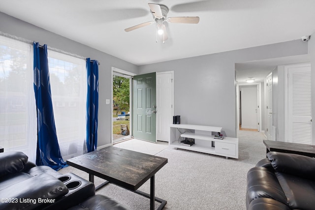 7917 Edsel Ln, Louisville, KY 40291 - living area with ceiling fan and light colored carpet