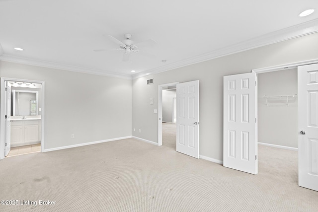 10121 Cave Creek Rd, Louisville, KY 40223 - unfurnished bedroom featuring crown molding, light carpet, a closet, baseboards, and recessed lighting