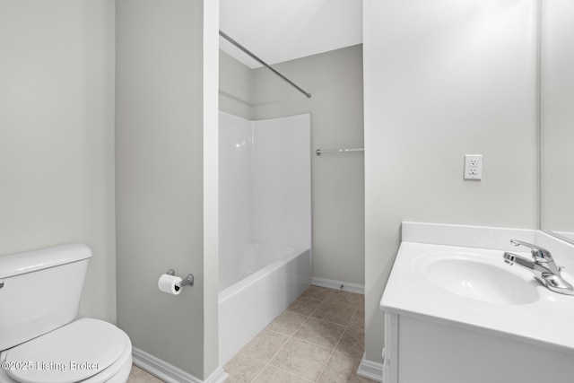 10121 Cave Creek Rd, Louisville, KY 40223 - full bath featuring toilet, vanity, bathing tub / shower combination, baseboards, and tile patterned floors