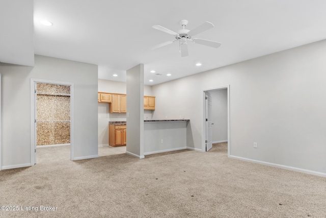 10121 Cave Creek Rd, Louisville, KY 40223 - unfurnished living room featuring light carpet, recessed lighting, baseboards, and a ceiling fan