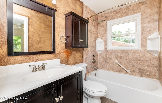 112 Bivins Ct, Radcliff, KY 40160 - bathroom featuring toilet, plenty of natural light, vanity, and shower / tub combination