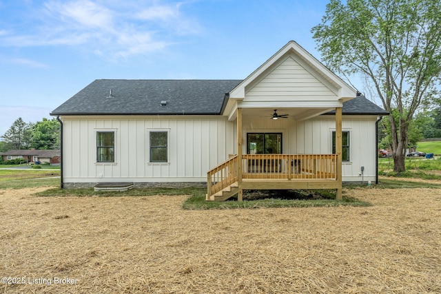 5311 Lee Ave, Crestwood, KY 40014 - back of property featuring ceiling fan, a shingled roof, and a wooden deck