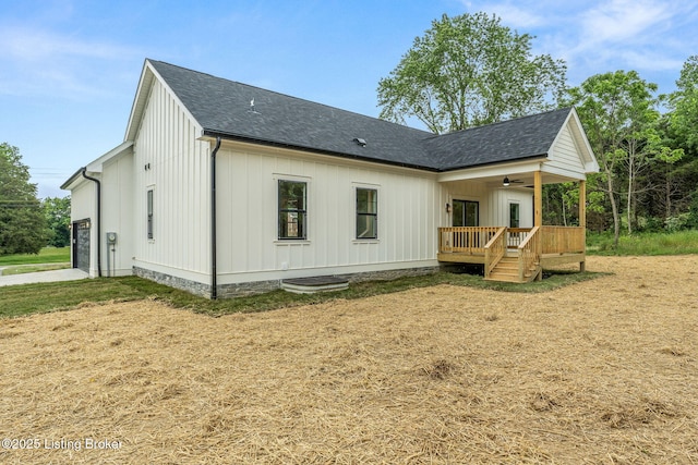 5311 Lee Ave, Crestwood, KY 40014 - back of house featuring a shingled roof, ceiling fan, and an attached garage