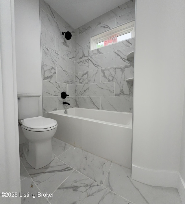 6702 Shirley Ave, Prospect, KY 40059 - full bathroom featuring tub / shower combination, toilet, and marble look tile flooring