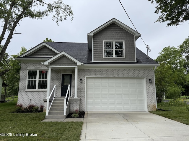 6702 Shirley Ave, Prospect, KY 40059 - view of front of home with brick siding, concrete driveway, a garage, and a front yard