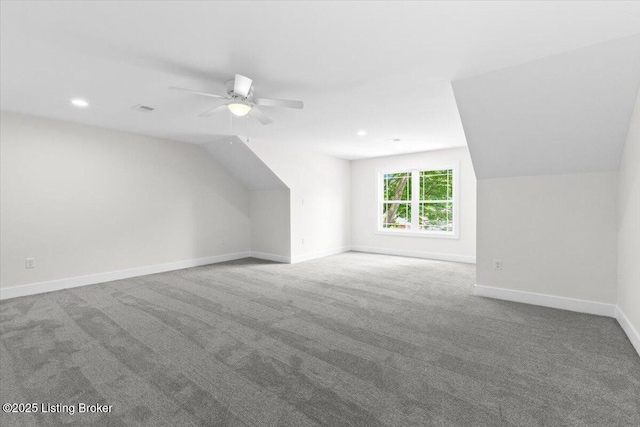 6702 Shirley Ave, Louisville, KY 40059 - additional living space featuring a ceiling fan, carpet, recessed lighting, baseboards, and lofted ceiling