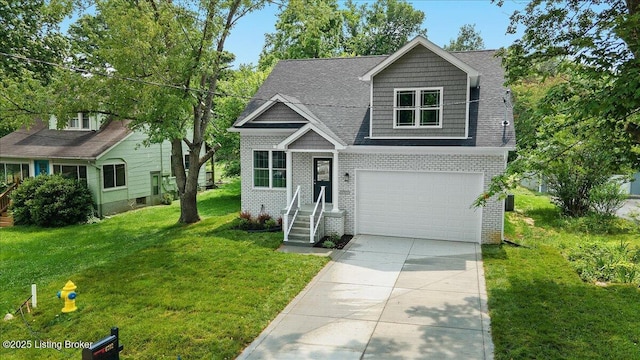 6702 Shirley Ave, Louisville, KY 40059 - craftsman-style home featuring brick siding, a garage, driveway, a front lawn, and a shingled roof