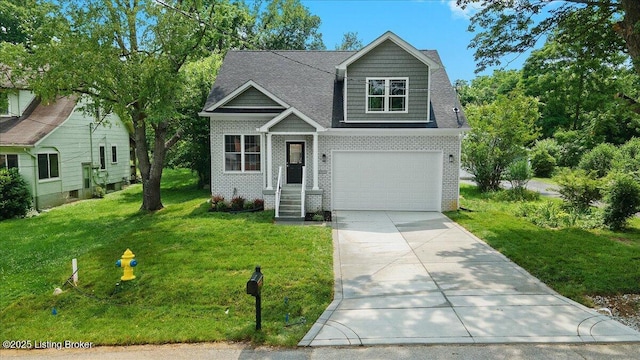 6702 Shirley Ave, Louisville, KY 40059 - craftsman-style home with concrete driveway, a front yard, a garage, and brick siding