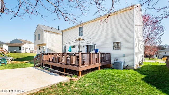 9505 River Trail Dr, Louisville, KY 40229 - rear view of house featuring a gazebo, a patio, a yard, a wooden deck, and central AC unit