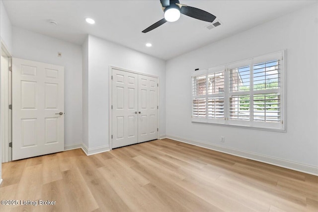 3447 Hurstbourne Ridge Blvd, Louisville, KY 40299 - unfurnished bedroom with light wood-style floors, baseboards, recessed lighting, and a closet