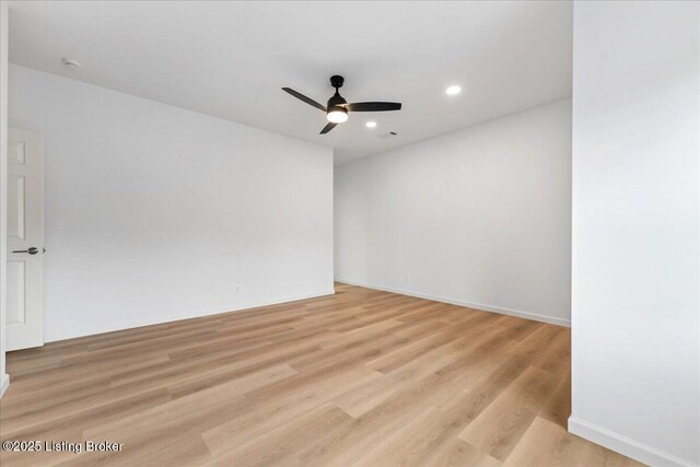 3447 Hurstbourne Ridge Blvd, Louisville, KY 40299 - spare room featuring light wood-style floors, recessed lighting, ceiling fan, and baseboards