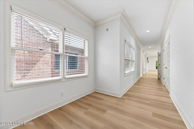 3447 Hurstbourne Ridge Blvd, Louisville, KY 40299 - hall featuring plenty of natural light, light wood-type flooring, ornamental molding, baseboards, and recessed lighting