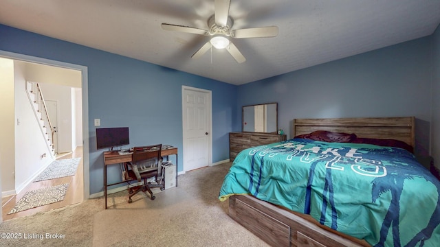 512 Valley College Dr, Louisville, KY 40272 - bedroom featuring carpet floors, baseboards, an office area, and a ceiling fan