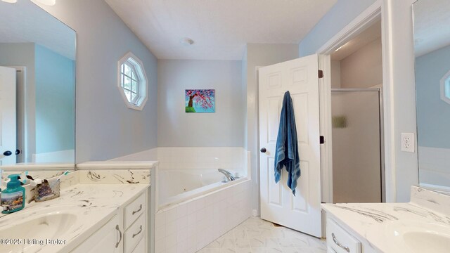 512 Valley College Dr, Louisville, KY 40272 - full bathroom with vanity, a shower stall, marble finish flooring, and a whirlpool tub