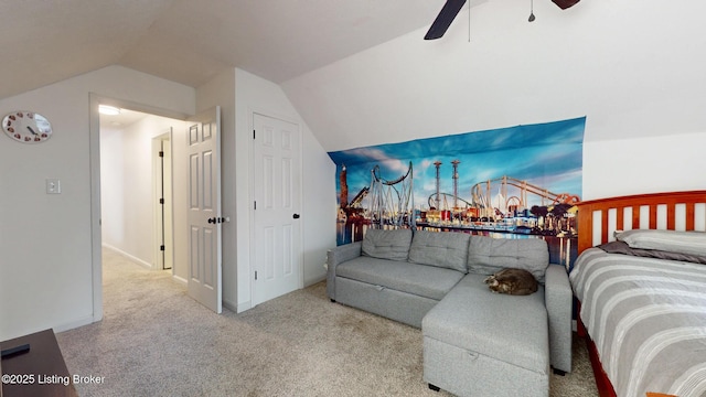 512 Valley College Dr, Louisville, KY 40272 - carpeted bedroom with vaulted ceiling and ceiling fan