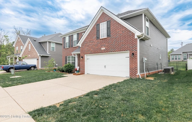 17121 Piton Way, Louisville, KY 40245 - traditional-style house with a garage, brick siding, driveway, and central AC