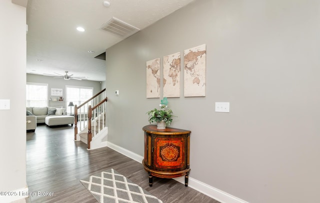 17121 Piton Way, Louisville, KY 40245 - hall featuring wood finished floors, baseboards, stairs, and recessed lighting
