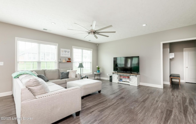 17121 Piton Way, Louisville, KY 40245 - living area featuring ceiling fan, dark wood-type flooring, baseboards, and recessed lighting