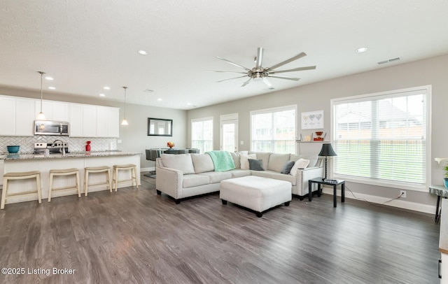 17121 Piton Way, Louisville, KY 40245 - living area with a ceiling fan, dark wood finished floors, baseboards, and recessed lighting