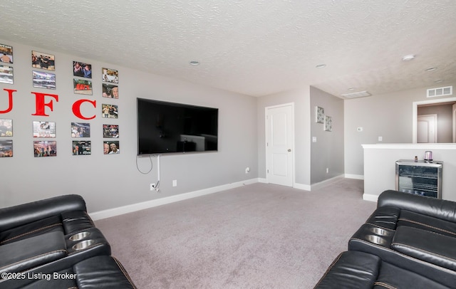 17121 Piton Way, Louisville, KY 40245 - living room with carpet, wine cooler, baseboards, and a textured ceiling