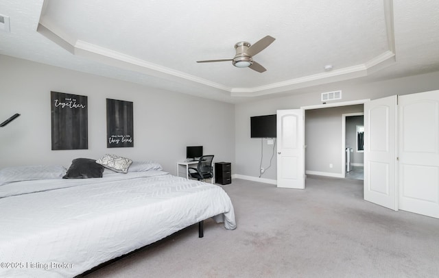 17121 Piton Way, Louisville, KY 40245 - bedroom with a tray ceiling, ornamental molding, carpet, baseboards, and a textured ceiling