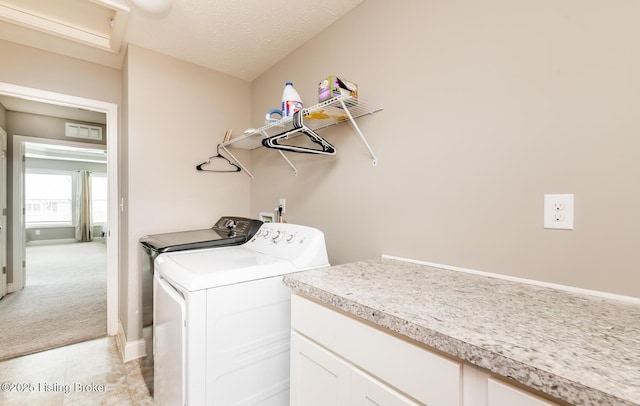 17121 Piton Way, Louisville, KY 40245 - washroom featuring independent washer and dryer, baseboards, a textured ceiling, and light colored carpet
