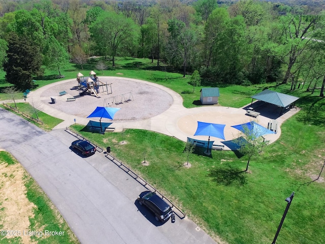 17121 Piton Way, Louisville, KY 40245 - drone / aerial view of a recreational park, a heavily wooded area, and a pool area