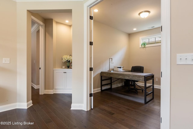 1911 Dressage Cir, Louisville, KY 40245 - home office with dark wood-style floors, baseboards, and recessed lighting