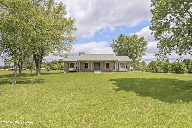 360 Pumpkin Rd, Shepherdsville, KY 40165 - ranch-style home with a front yard, a chimney, and metal roof