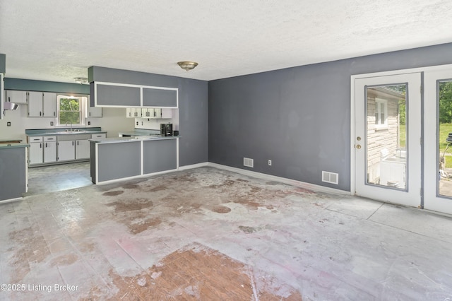 360 Pumpkin Rd, Shepherdsville, KY 40165 - unfurnished living room featuring a textured ceiling, baseboards, and a sink