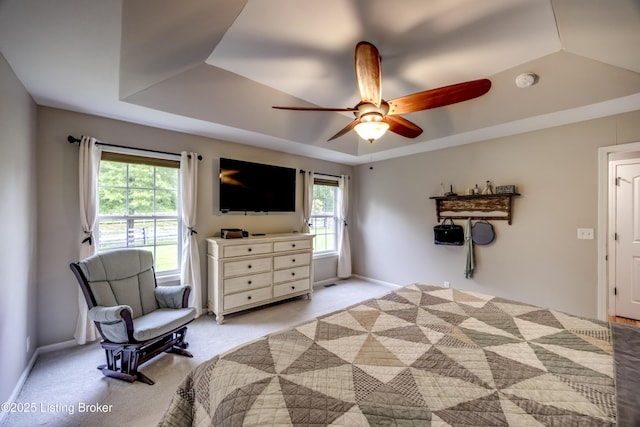 4605 Clarkhurst Cir, Smithfield, KY 40068 - bedroom featuring a raised ceiling, light carpet, baseboards, and a ceiling fan