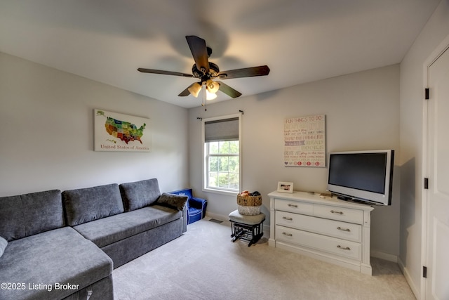 4605 Clarkhurst Cir, Smithfield, KY 40068 - living room with ceiling fan, light colored carpet, and baseboards