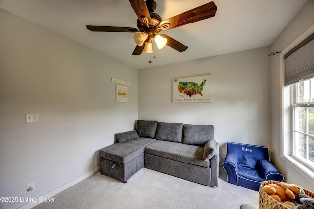 4605 Clarkhurst Cir, Smithfield, KY 40068 - carpeted living area featuring healthy amount of natural light, a ceiling fan, and baseboards