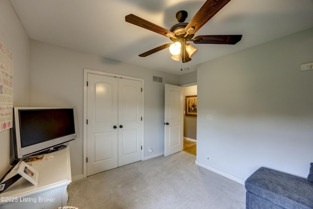 4605 Clarkhurst Cir, Smithfield, KY 40068 - unfurnished bedroom featuring light colored carpet, a closet, baseboards, and ceiling fan