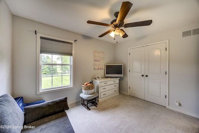 4605 Clarkhurst Cir, Smithfield, KY 40068 - sitting room featuring ceiling fan, light colored carpet, and baseboards